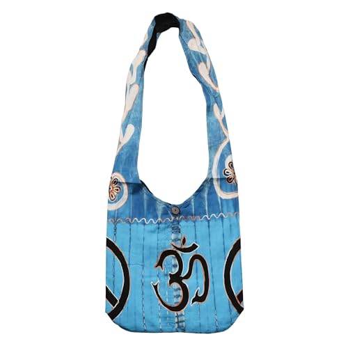 Mandala Crafts Hippie Bag, Large Boho Hobo Purse for Women, Crossbody Shoulder Sling Bags for Indie Style Bohemian Accessory - style: Blue Om