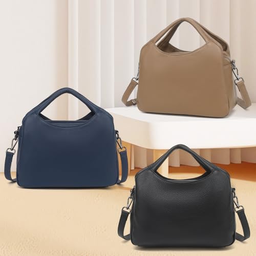 KOGTLA Medium Genuine Leather Purses for Women with Detachable Satchel Strap, Ladies Soft Handbags, Tote Hobo Bags - color: Pink