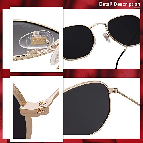 SOJOS Square Polarized Sunglasses for Women Men Small Hexagonal Polygon Shades SJ1072 - color: Golden