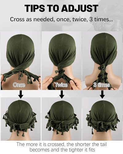 Ababalaya Adjustable Satin Lined Halo Turban Durag for Men &Women Twisted Tassel Head Wraps - color: Green