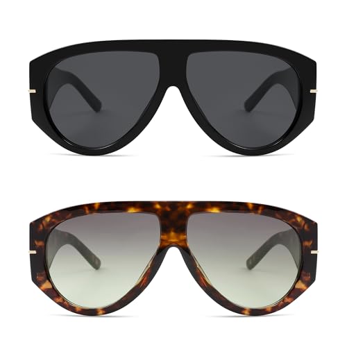 Oversized Retro Aviator Sunglasses Womens Mens 70s Classic Vintage Sun Glasses AR82227 - color: Deep Black+deep Tortoise/Grey
