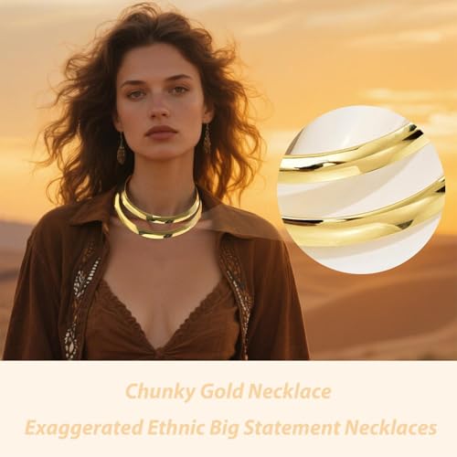 Chunky Chain Necklaces Women Statement Collar Necklace Gold Flat Snake Chain Choker Ribbed Design for Party, Dress Jewelry Gifts - color: A7