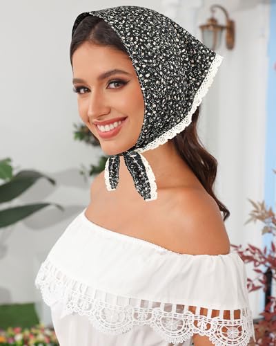 AWAYTR 3Pcs Hair Bandanas Head Kerchief for Women Girls Tie-Back Boho Hair Scarf Headband Bandana Triangle Head Scarf - color: Floral - Red / Black / Yellow