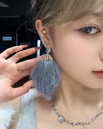 Earrings for Women Colorful Layered Leaf Earrings Bohemian Dangle Drop Tassel Silver Earrings Women Gifts - style: Gray