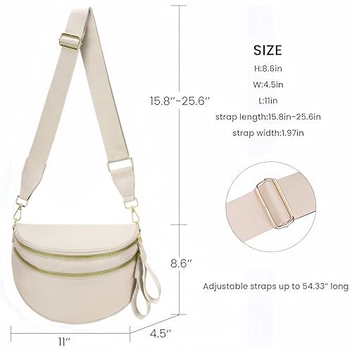 Cross Body Bag For Women Belt Bag Sling Bum Bag Fanny Packs Wallets Purse Spacious Nylon With Adjustable Strap - color: Beige