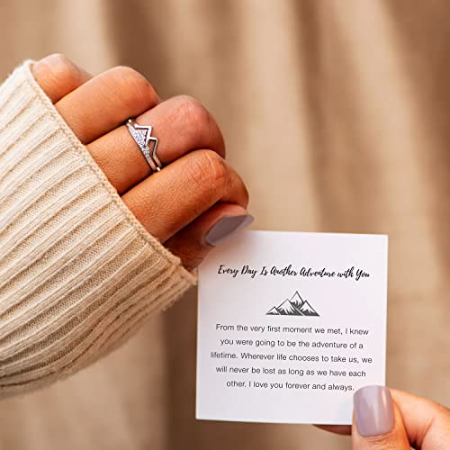 STORYJEWELLERY Mountain Ring, Western Rings for Women, 925 Sterling Silver Faith Ring, Silver Statement Rings, Christmas Gifts for Women - style: With Message Card for Lover