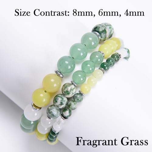 468Handmade Adjustable Natural Gemstone Crystal Bracelet Healing Power Energy Inspirational Gifts with Card for Unisex - color: 20-Fragrant Grass (Revere Nature), size: 6mm