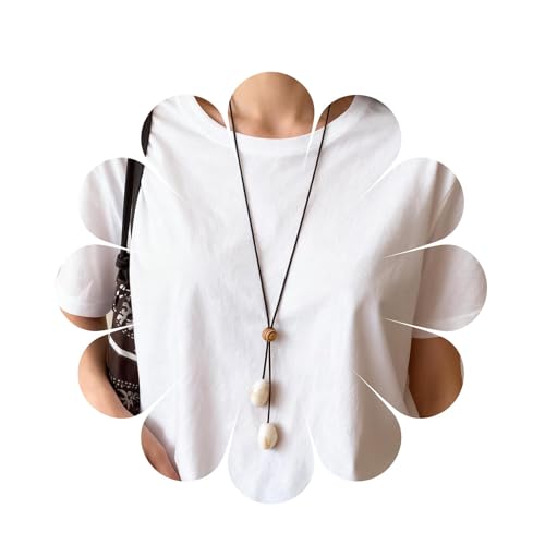 Boho Long Leather Necklace for Women Green Resin Stone Pendant Necklace Vintage Sweater Necklaces Hippie Handmade Necklaces Jewelry Accessories - color: Off-white