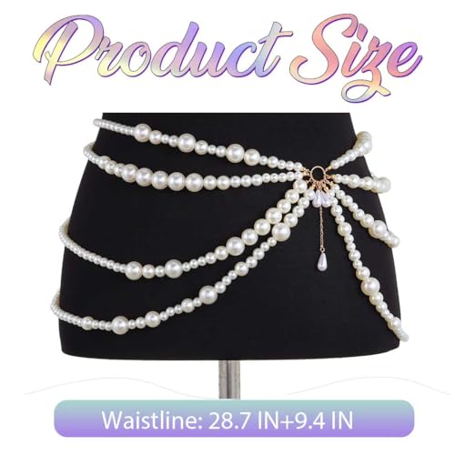 Asooll Pearl Waist Chain Layered Rave Fashion Beach Body Jewelry Chains for Women