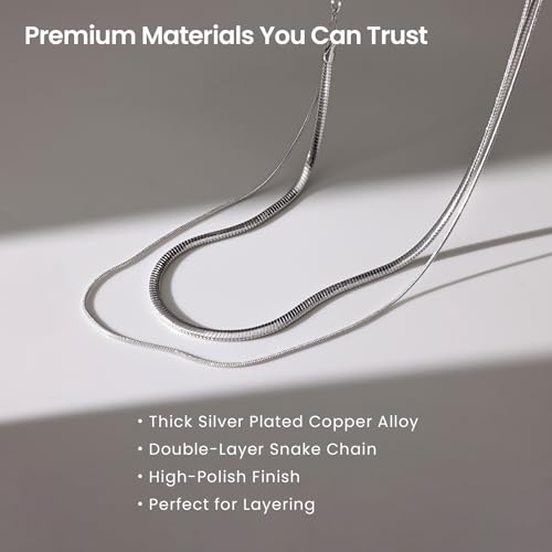 ARSIS 18K Gold Plated Herringbone Necklace Snake Chain Choker Dainty Layered Hypoallergenic Jewelry Gift for Women - color: Silver Double Layer