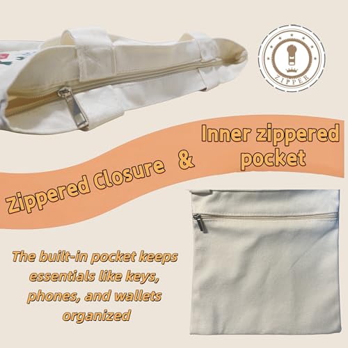 Canvas Tote Bag with Zipper for Women, Aesthetic Tote Bag with Pocket for Vacation, Shopping, Travel, Beach - style: Book Buddies