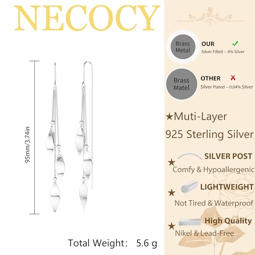NECOCY Gold Dangle Earrings for Women Non Tarnish 14K Gold Plated Drop Wedding Hypallergenic Earring Dainty Long Hanging Chain CZ Pearl Threader Earrings Trendy Silver Plated Jewelry for Women - style: Silver&Style12