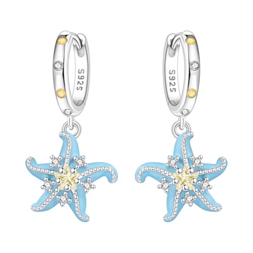 925 Sterling Silver Dangle Earrings for Women, Butterfly&Bee Animals Design, Hypoallergenic Jewelry gifts - color: Starfish Earrings (Small circle earrings)