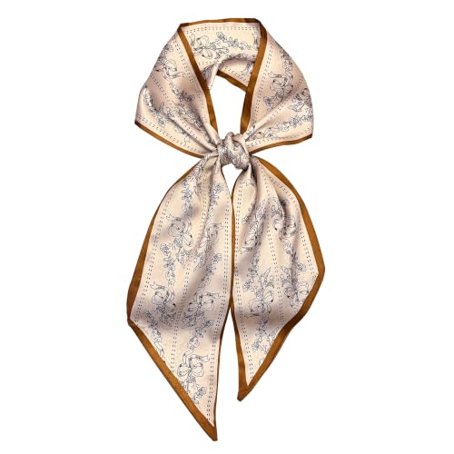Hair Scarf for Women - 53"x5.3" Purse Scarf, Extra Long Satin Wrap, Versatile Belt & Boho Neck Accessory - color: Khaki Floral