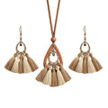 Wooden Leather Necklaces Set Bohemian Wood Stack Discs Long Chain Hemp Rope Bronze Plated Pendant Ethnic Tribal Fall Leaf Earrings Jewelry Statement Necklace - color: R-039