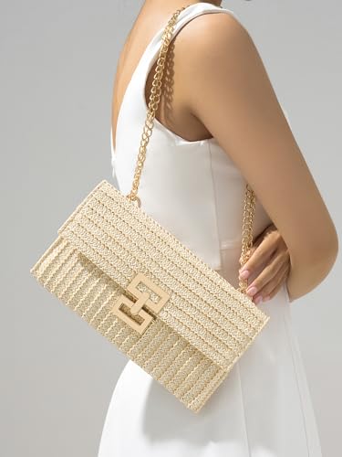 SWEETV CHUNLI Straw Purse Woven Beach Bag Summer Clutch Purse Boho Crossbody Bags for Women Small Raffia Shoulder Bag - color: Pearl White
