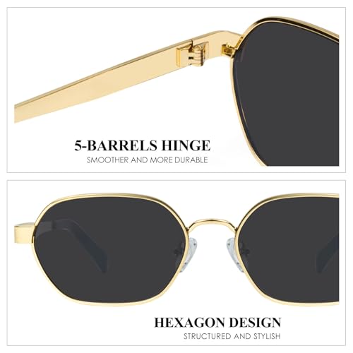 mosanana Trendy Retro Hexagon Sunglasses for Women Metal MS52593 - color: C1 Gold/Grey