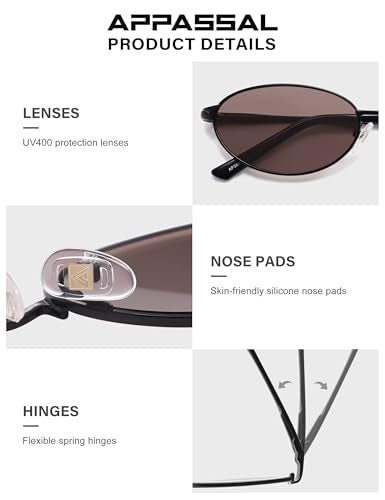 Appassal Retro Oval Sunglasses for Women Mens with Spring Hinge Sunnies AP3696 - color: C11 Black / Brown