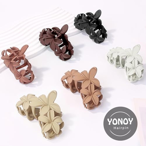 6PCS Flower Hair Clips for Women, Non-Slip Matte Hawaiian Plumeria Large Claws Clips with Strong Hold, Cute Beach Hair Accessories - color: Color A