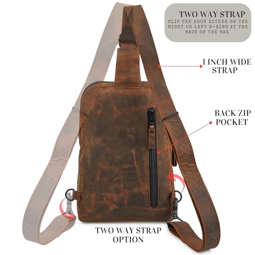Leather Sling Bag for Women Genuine Crossbody Purse Small Trendy Cross Over Chest with Phone and Credit Card Slots (Cognac Crazy Horse) - color: Cognac Crazy Horse