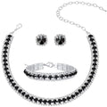 Women Rhinestone Crystal Jewelry Set Crystal Tennis Design Rhinestone Choker Necklace Link Bracelet Teardrop Earrings Set Wedding Bridal Bridesmaids Party - color: Silver Plated Black Crystal(2)