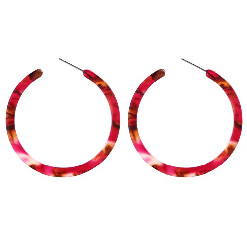BaubleStar Tortoise Shell Resin Hoop Earrings Fashion Jewelry - color: Rose Red