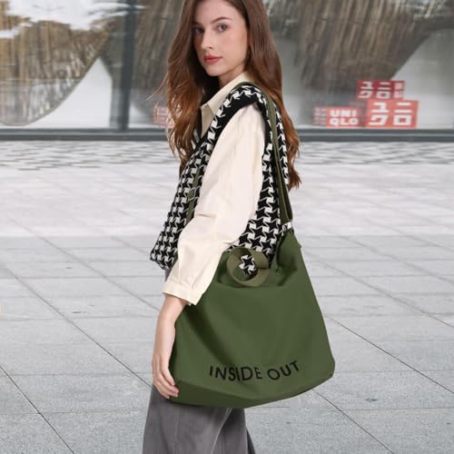 Canvas Tote Bag For Women inside out bag Crossbody Handbag with Adjustable Strap and Coin Purse for Work,Travel,Grocery - color: Army Green