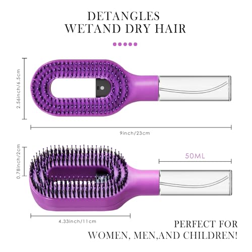 2-in-1 Manual Non-Electric Detangler Hair Brush with Built-In Mister Spray, Wet & Dry Detangling Brush for Curly, Wavy & Straight Hair, No-Tangle Anti-Frizz Brush，Reservoir 50ml.(Purple) - color: Purple