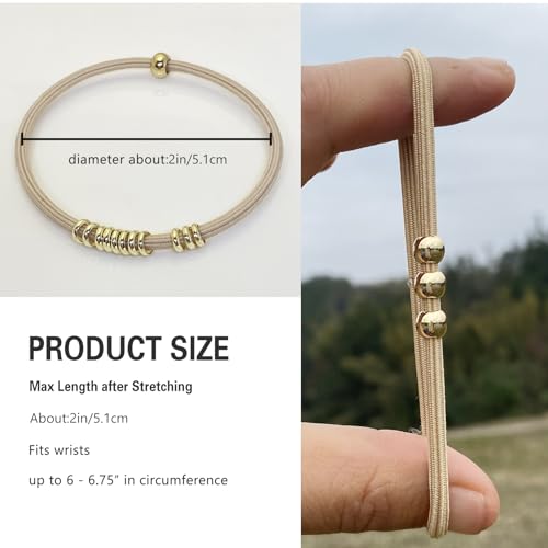 Blonde Boho Hair Ties Bracelet, Cute Ponytail Holders with Gold Bead Jewelry for Women, Trendy Elastic Hair Accessories for Thick, Thin, Curly Hair (Beige) - color: Beige-06
