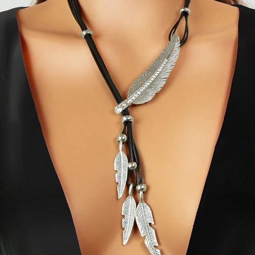 Boho Outfits for Women Boho Necklaces Country Concert Outfits Nashville Western Jewelry Choker Necklaces Long Leather Necklace Western Dress Jewelry Country Cowgirl Accessories Gifts - color: L6