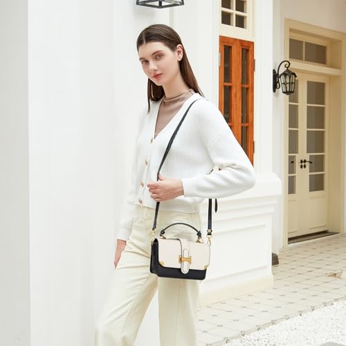 LL LOPPOP Women's Small Classy Crossbody Purse Top Handle Handbags Leather Satchel Bags for Women - color: A-black White(2035)
