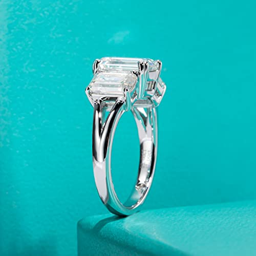 AnuClub Round/Emerald/Marquise Cut Moissanite 3 Stones Engagement Rings D Color VVS1 Round Cut 925 Sterling Silver Anniversary Wedding Promise Rings for Women - color: 5cttw Emerald Cut