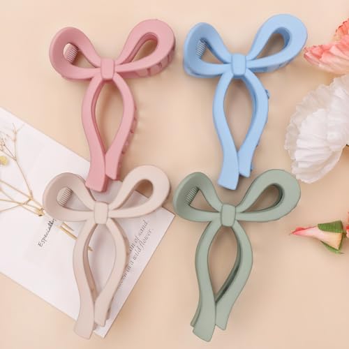 4 Pcs Bow Hair Clips Elegant Hair Claw Butterfly Hair Accessories for Girls Nonslip Butterfly Clips Hair Styling Accessories for Women - color: 4 Pcs-Matte Style(Pink,Blue,Green,Beige)
