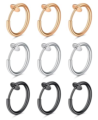 D.Bella Fake Septum Piercing Faux Nose Rings Hoop Stainless Steel Faux Lip Ear Nose Septum Ring Non Piercing Clip On Nose Hoop Rings Body Piercing Jewelry - style: Style V