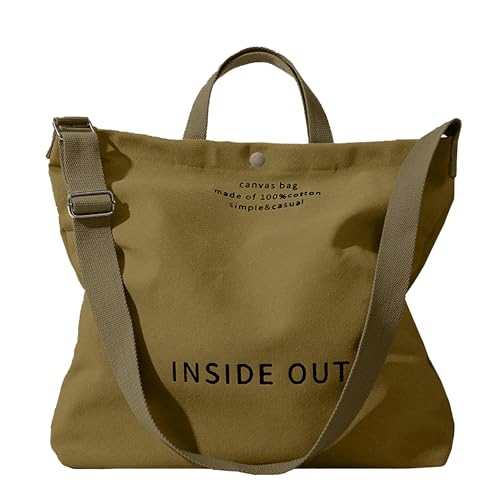 Canvas Tote Bag For Women inside out bag Crossbody Handbag with Adjustable Strap and Coin Purse for Work,Travel,Grocery - color: Khaki