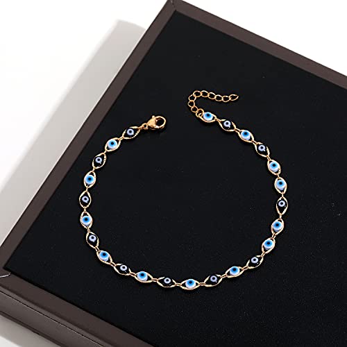 SLOONG Evil Eye Beaded Anklet Bracelets for Women, 14K Gold Plated Ankle Bracelet Jewelry Beach Beads Anklet Set Ankle Bracelets for Women - color: Black & Blue
