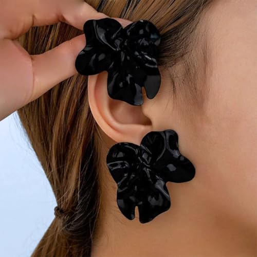 Statement Chunky Gold Large Silver Earrings for Women Trendy, Big Irregular Geometric Dainty Liquid Metal Stud Earrings Simple Prom Party Jewelry Gift - color: Black -Cute