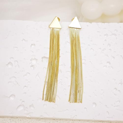 Gold Earrings for Women Trendy, Simple Dainty 14K Gold Plated Paperclip Square Chain Link Dangle Hoops Earrings Pin Stud Huggie Earrings Lightweight Hypoallergenic Minimalist Aesthetic Gold Jewelry for Christmas Gifts - color: tassel earrings-G