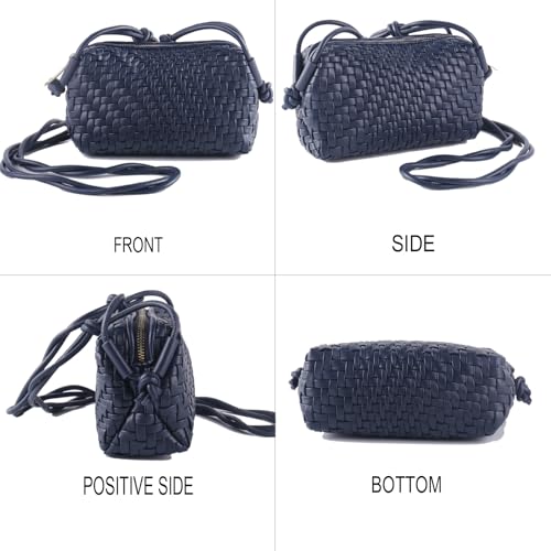 Woven Crossbody Bags for Women Handwoven Purses Vegan Leather Small Handbag Handmade Shoulderbag | Lightweight - color: Navy Blue
