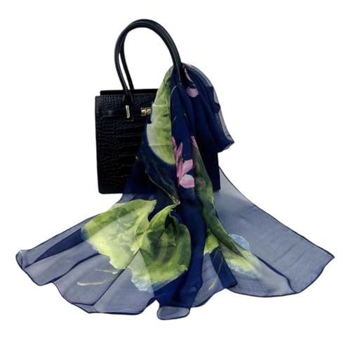 Xyueanlo Fashion Scarves for Women Lightweight Elegant Scarf Sunscreen Wraps Shawls - color: Plum Flower Orchid Navy Blue