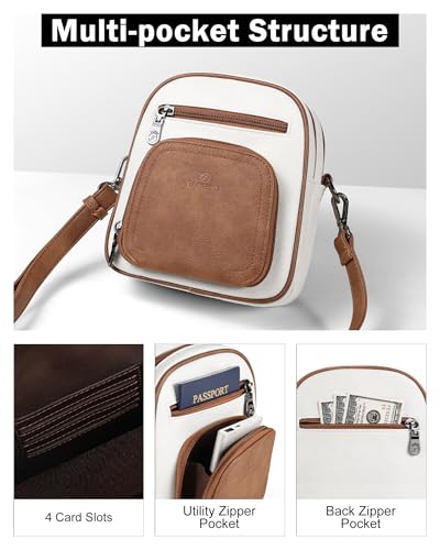FADEON Small Purses for Women Crossbody Bags, Designer PU Leather Mini Cross Body Purse Travel Shoulder Bag Card Slots - color: Beige Contrast Brown Etro Style