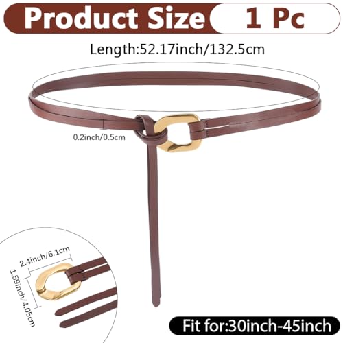 Genuine Leather Double Strap Tie Belt Adjustable Brown Cowhide Skinny Waistband - color: Dark Brown