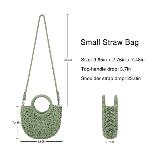 Womens Straw Beach Bag Woven Crossbody Shoulder Bags Top Handle Satchel Handbag Purse for Summer - color: Army Green