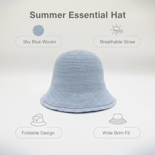 Women Straw Hat Beach Sun Cap Foldable Paper Knitted for Travel Summer Vacation Soft Lightweight Breathable - color: Blue