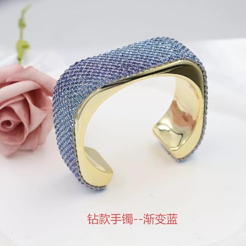 Women's Wide Cuff Bracelet Statement Jewelry with Sparkling Rhinestones, Open Adjustable Design for Party, Evening, Daily Wear - color: Blue
