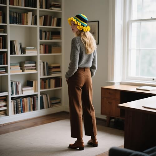 Handmade Crochet Bucket Hat for Women Boho Chic Slouchy Design Colorblock Ruffled Brim Festival&Daily Crochet Hat - color: Yellow Green Black