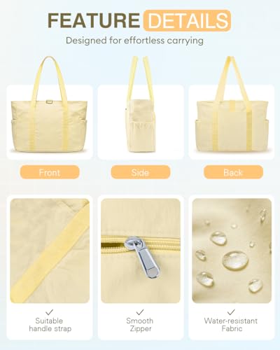 Tote Bag for Women, 26L Capacity Travel Purses Work Bag, Small Zipper Tote Bag for Travel Nurse Gym Teacher - color: Beige