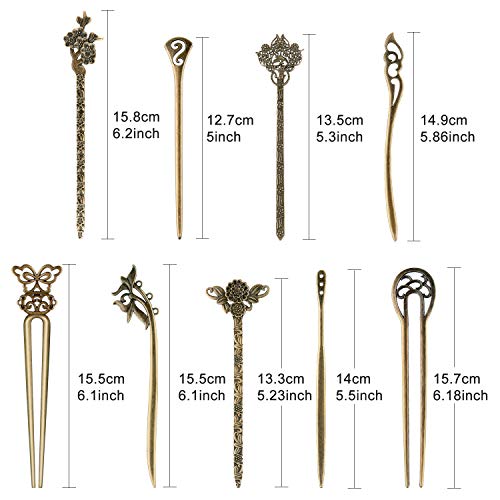 TUPARKA 18 PCS Hair Sticks Vintage Hair Pins Chinese Women Hair Chopsticks Pins Retro Vintage Decorative for Hair Accessory（9 Design） (bronze) - color: bronze