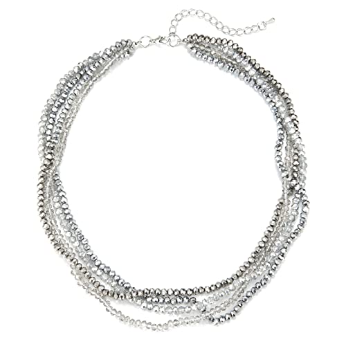 Noessla Beaded Statement Necklaces for Women Layered Chunky Bead Necklace Fashion Costume Jewelry Gifts for Mom - color: 029-Silver