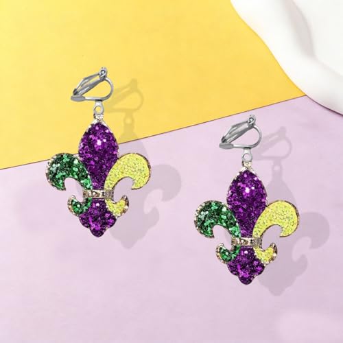 Mardi Gras Clip on Earrings for Women Boho Acrylic Parade Lette Mardi Gras Carnival Clip on Earrings Holiday Festival Jewelry Gifts Accessory - color: style3